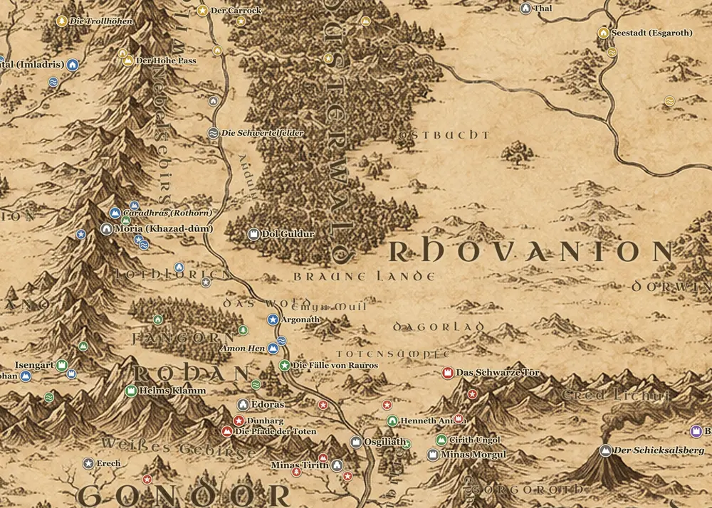 Gollums Wanderung auf der Karte von Mittelerde