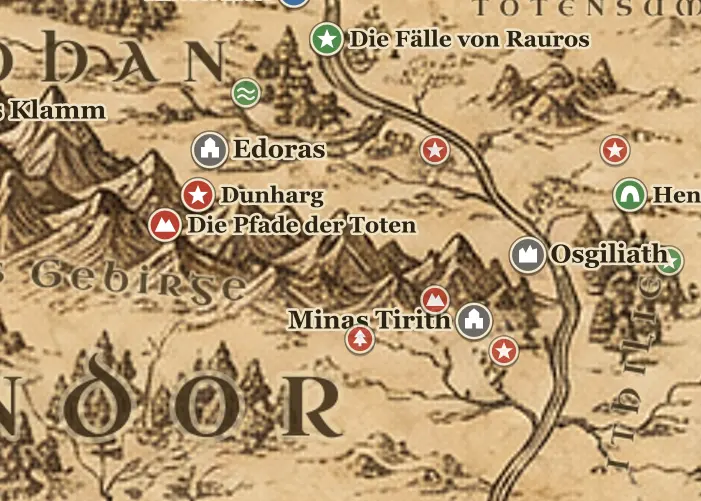 Der Ritt der Rohirrim auf der Karte von Mittelerde