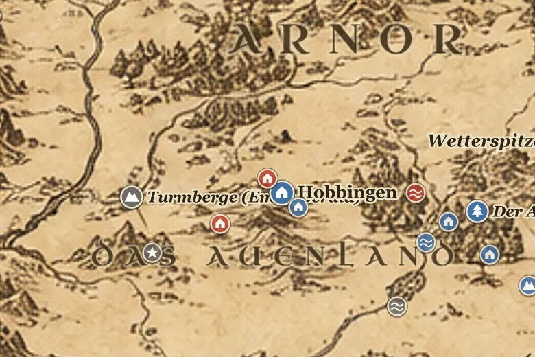 Beutelsend auf der Karte von Mittelerde