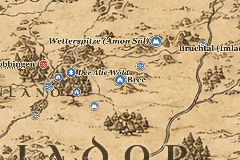 Bree auf der Karte von Mittelerde