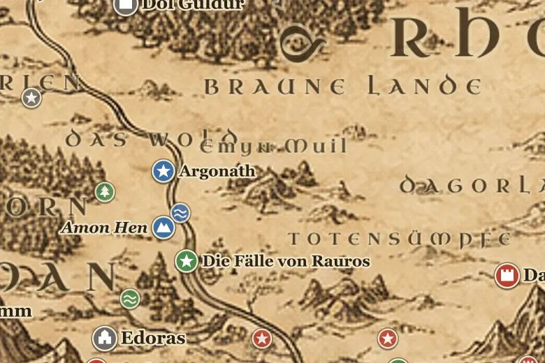 Das Emyn Muil auf der Karte von Mittelerde