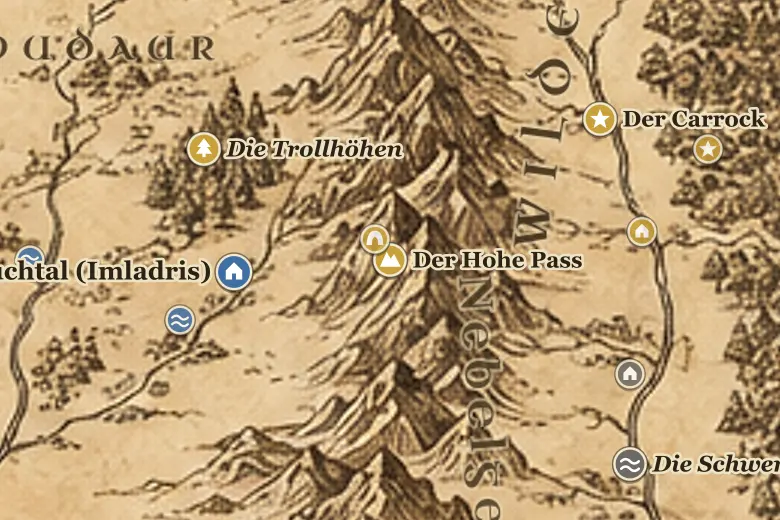 Der Hohe Pass auf der Karte von Mittelerde