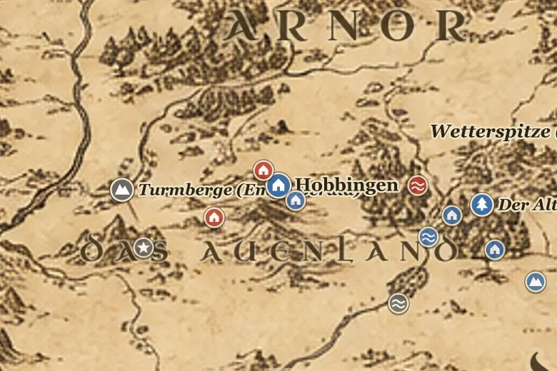 Hobbingen auf der Karte von Mittelerde