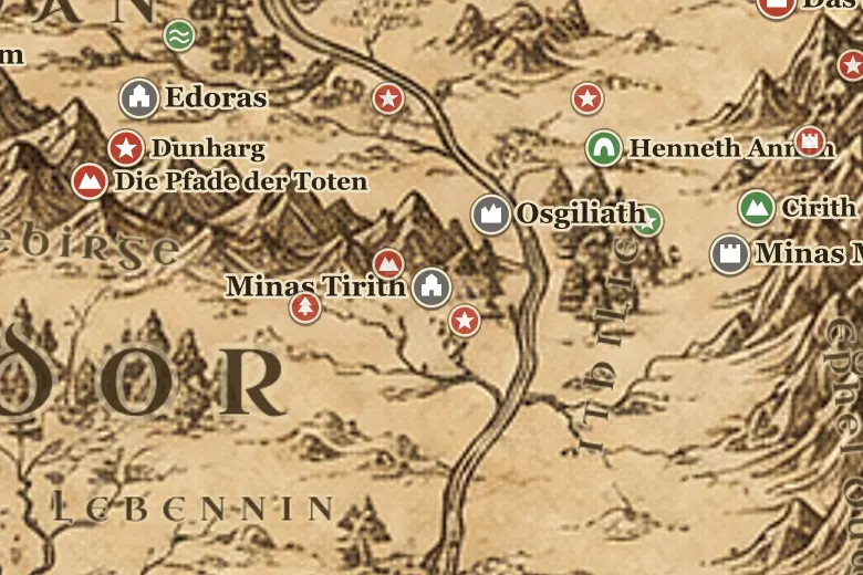 Minas Tirith auf der Karte von Mittelerde