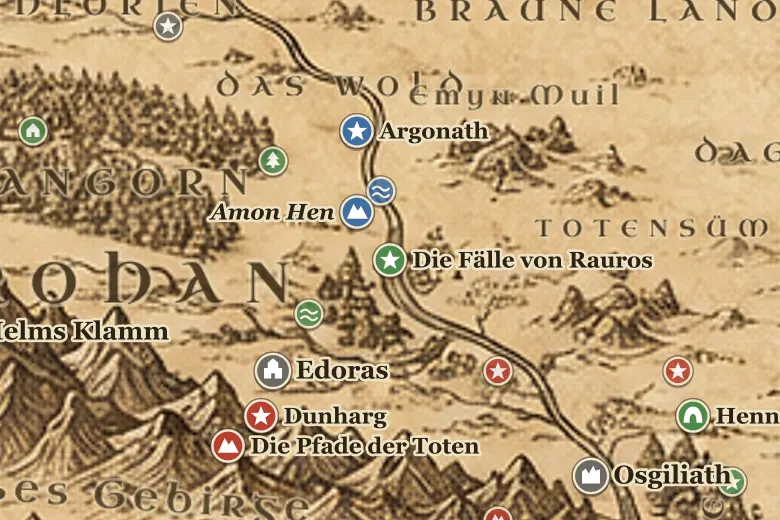 Die Fälle von Rauros auf der Karte von Mittelerde