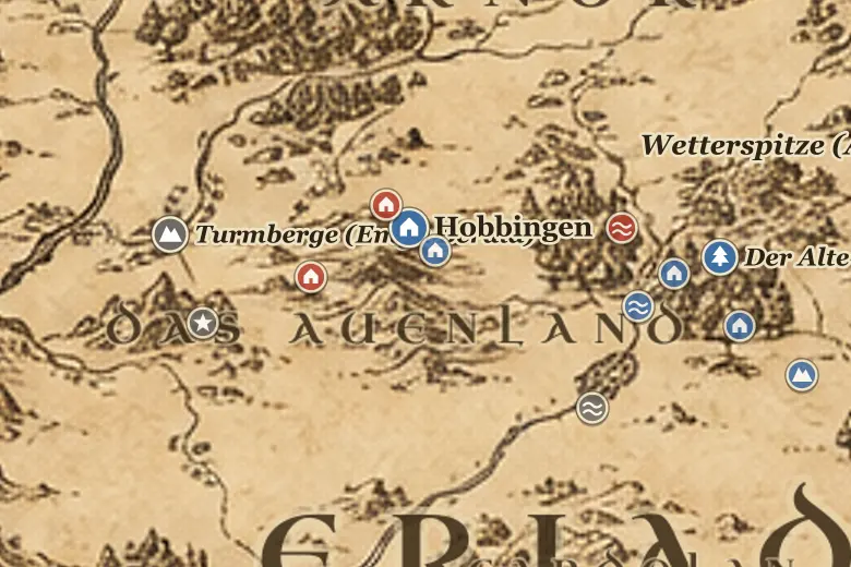 Das Auenland auf der Karte von Mittelerde