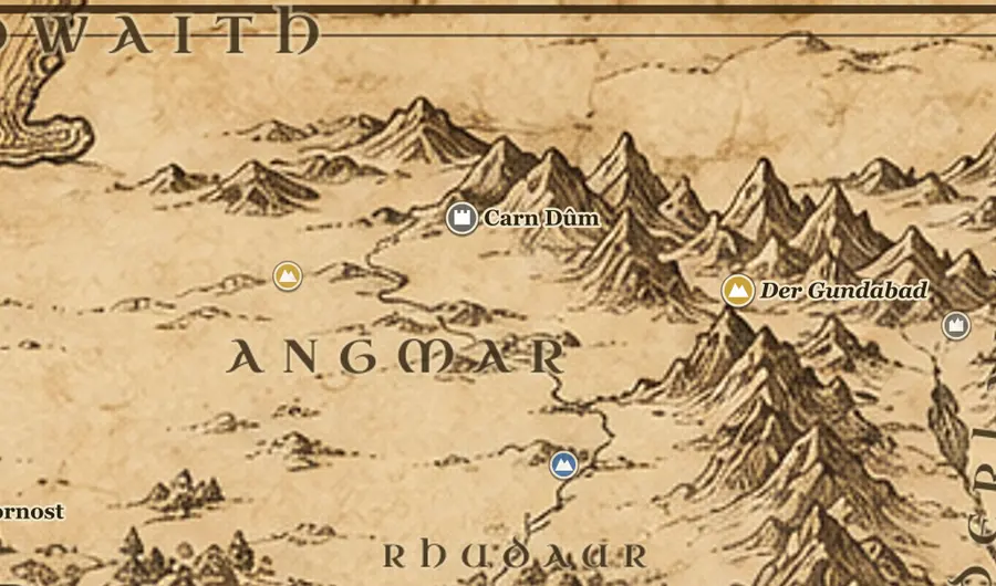 Angmar auf der Karte von Mittelerde