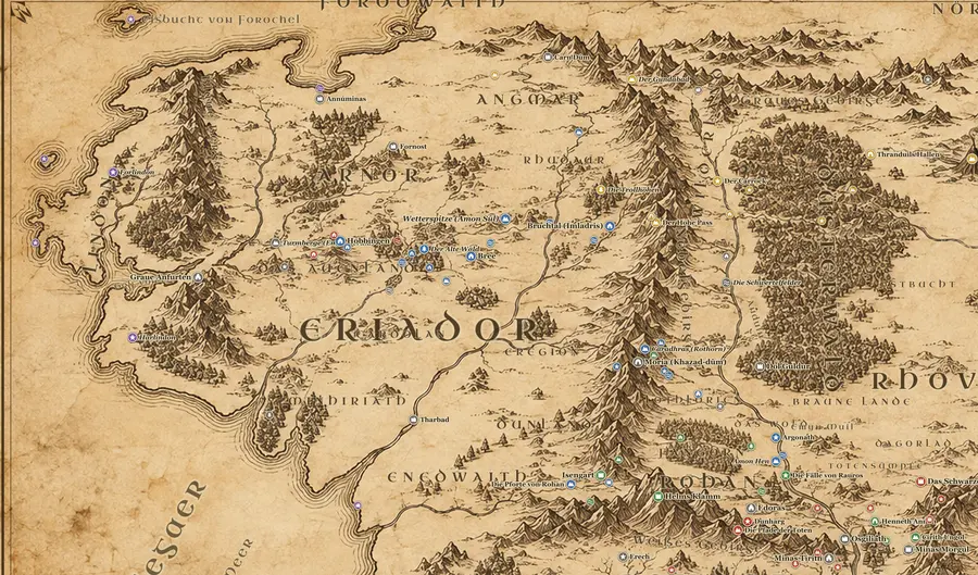 Eriador auf der Karte von Mittelerde
