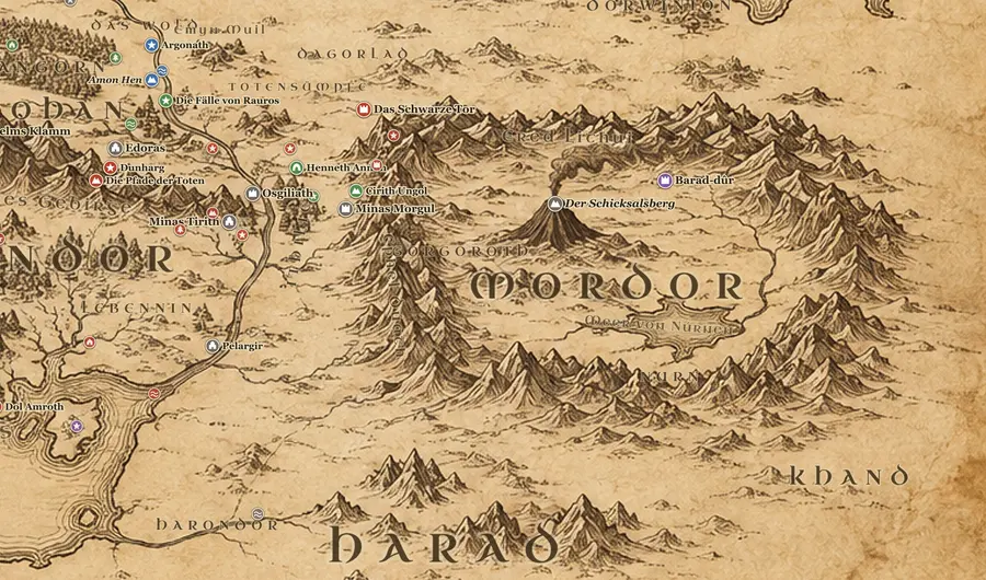 Mordor auf der Karte von Mittelerde