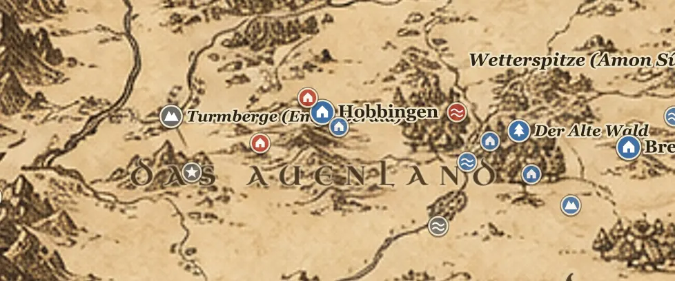 Das Auenland auf der Karte von Mittelerde