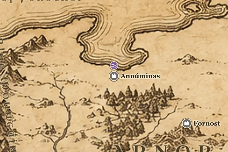 Annúminas on the map of Middle-earth