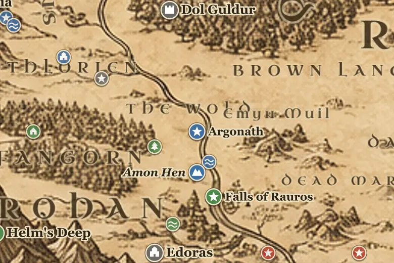Argonath on the map of Middle-earth