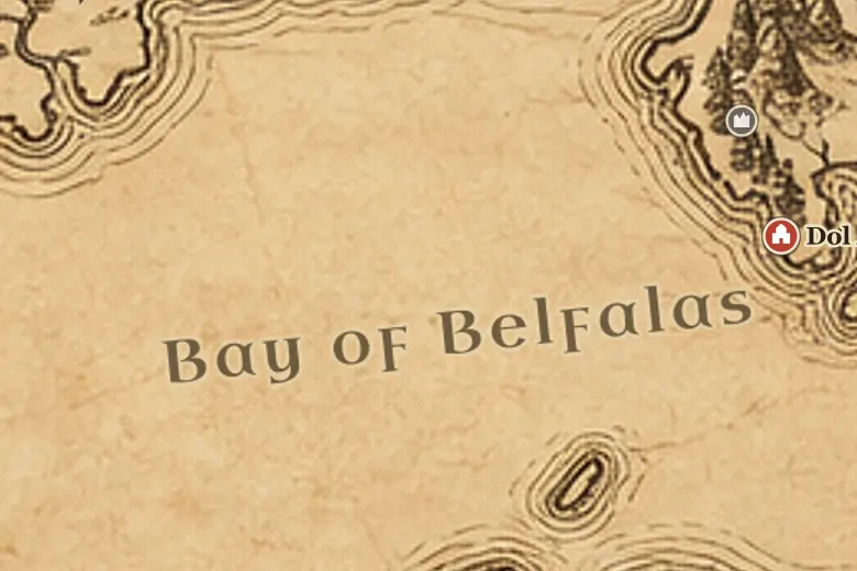 Bay of Belfalas on the map of Middle-earth