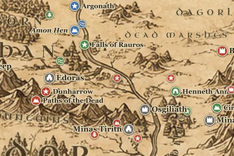 Cair Andros on the map of Middle-earth