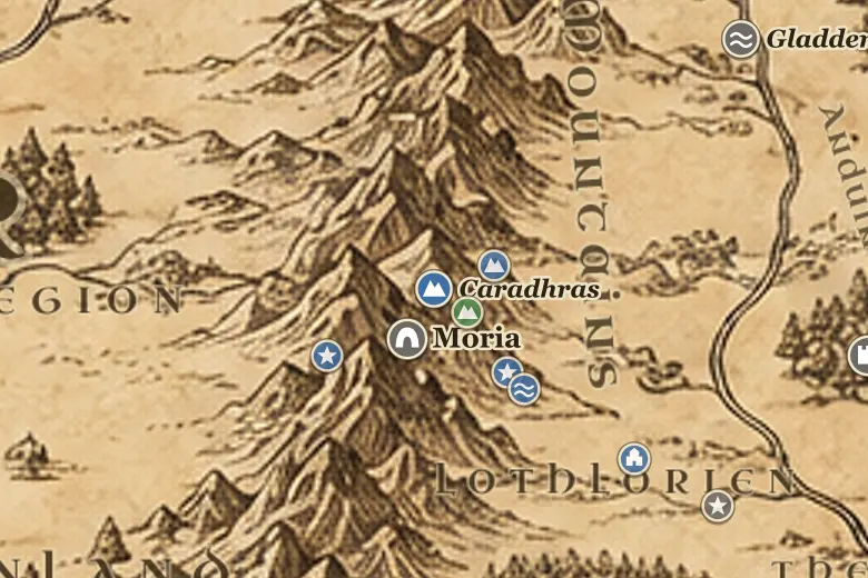 Caradhras on the map of Middle-earth