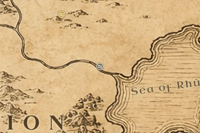 Confluence of Celduin and Carnen on the map of Middle-earth