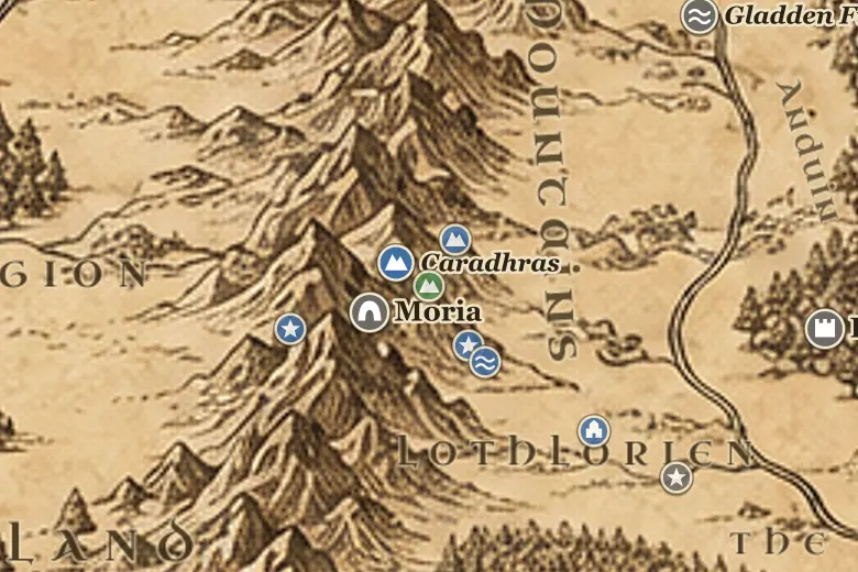Celebdil on the map of Middle-earth
