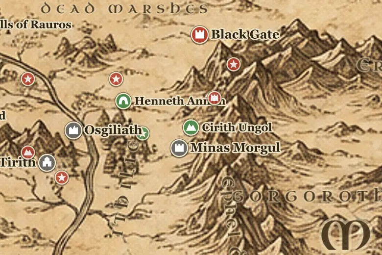 Cirith Ungol on the map of Middle-earth