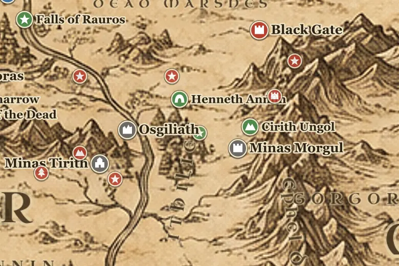 The Cross-roads on the map of Middle-earth