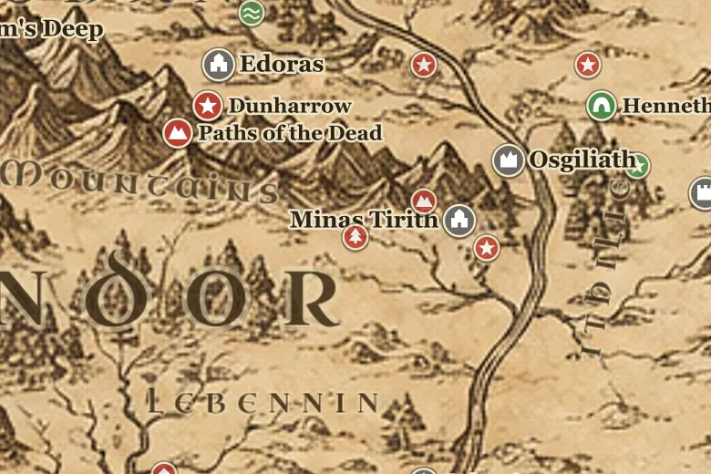 Drúadan Forest on the map of Middle-earth