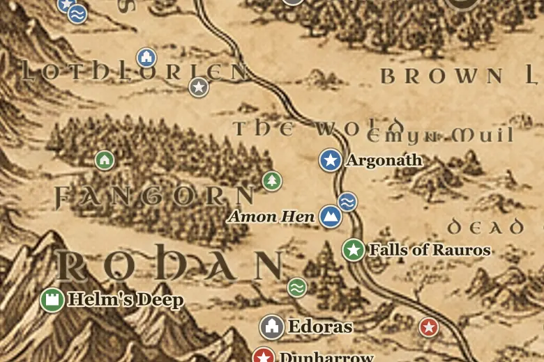 Eaves of Fangorn on the map of Middle-earth