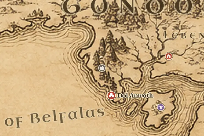 Edhellond on the map of Middle-earth