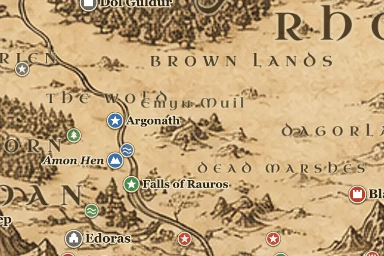 Emyn Muil on the map of Middle-earth