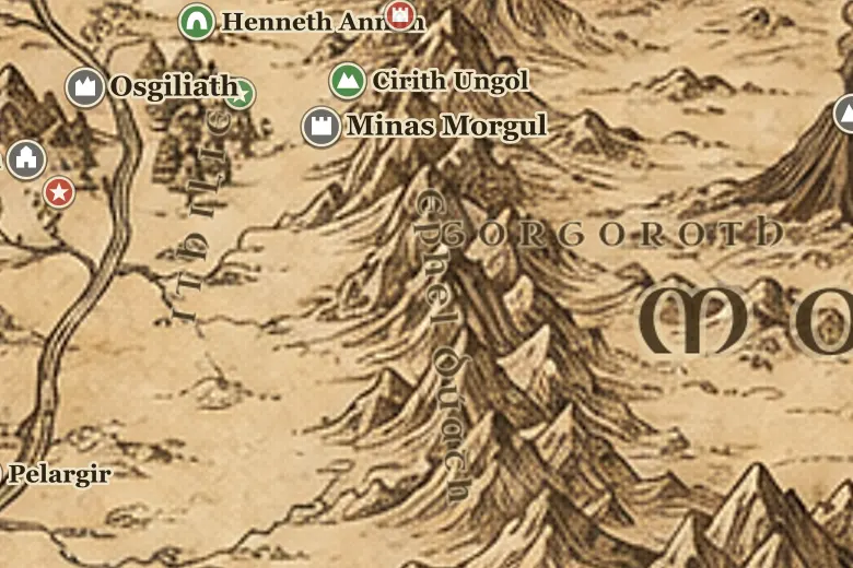 Ephel Dúath on the map of Middle-earth