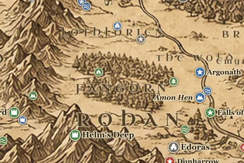 Fangorn Forest on the map of Middle-earth