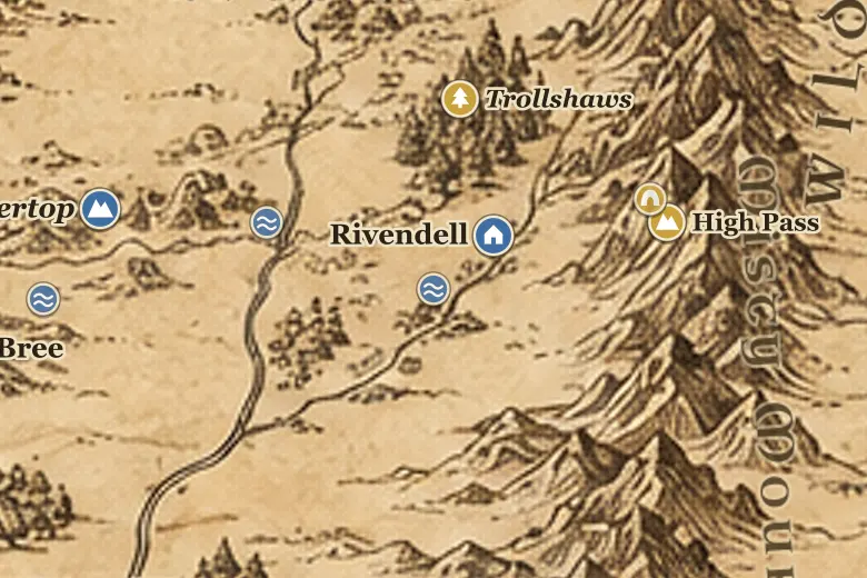 Ford of Bruinen on the map of Middle-earth