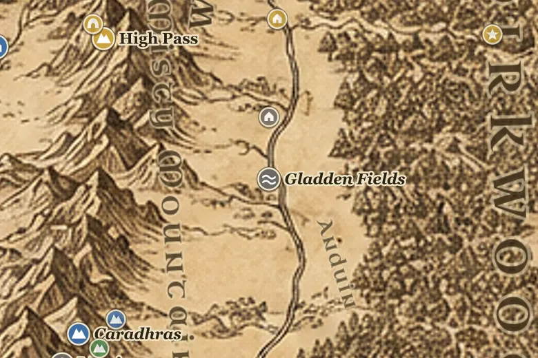 Gladden Fields on the map of Middle-earth