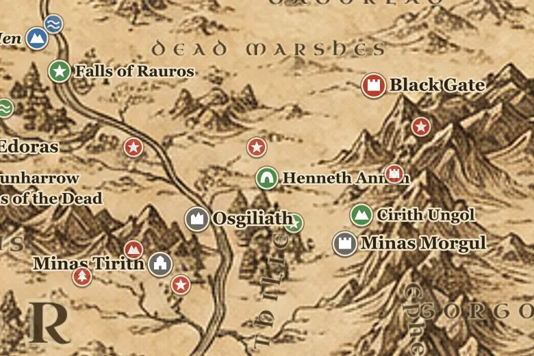 Henneth Annûn on the map of Middle-earth