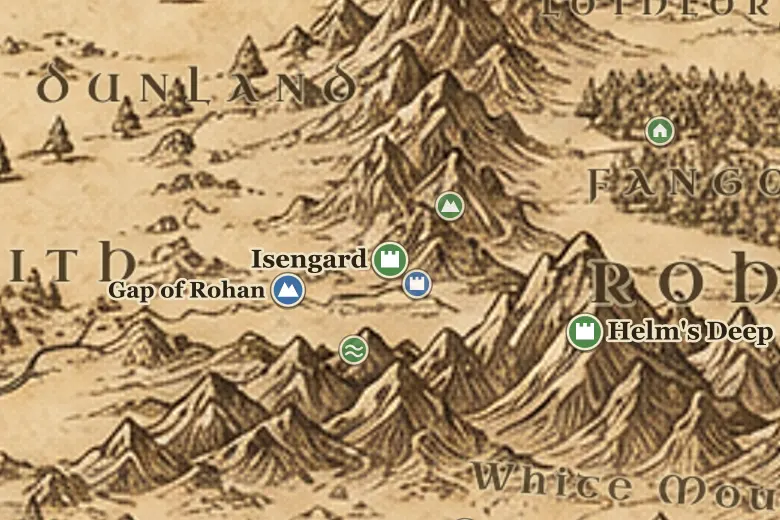 Isengard on the map of Middle-earth