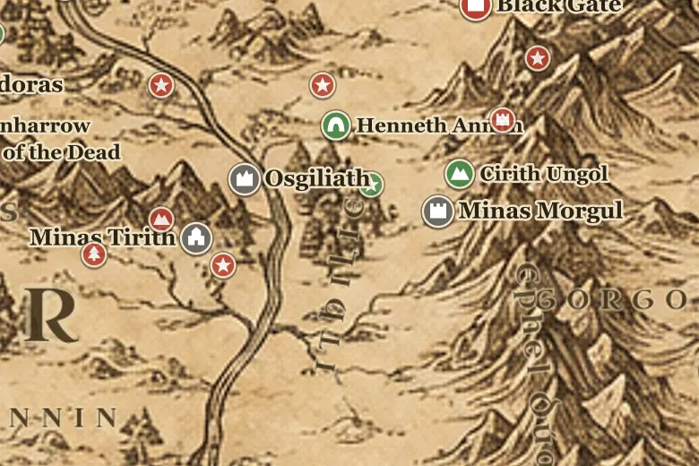 Ithilien on the map of Middle-earth