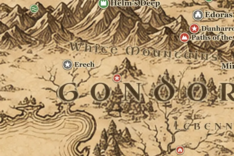 Lamedon on the map of Middle-earth