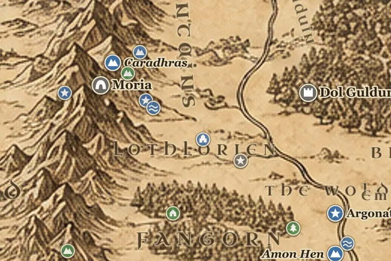 Lothlórien on the map of Middle-earth