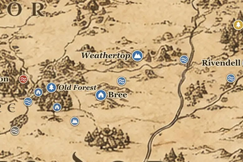 Midgewater Marshes on the map of Middle-earth