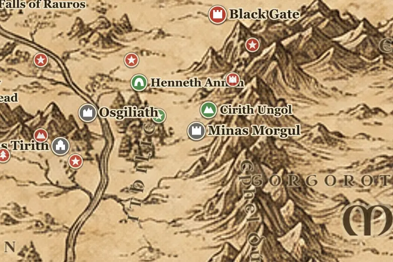 Minas Morgul on the map of Middle-earth
