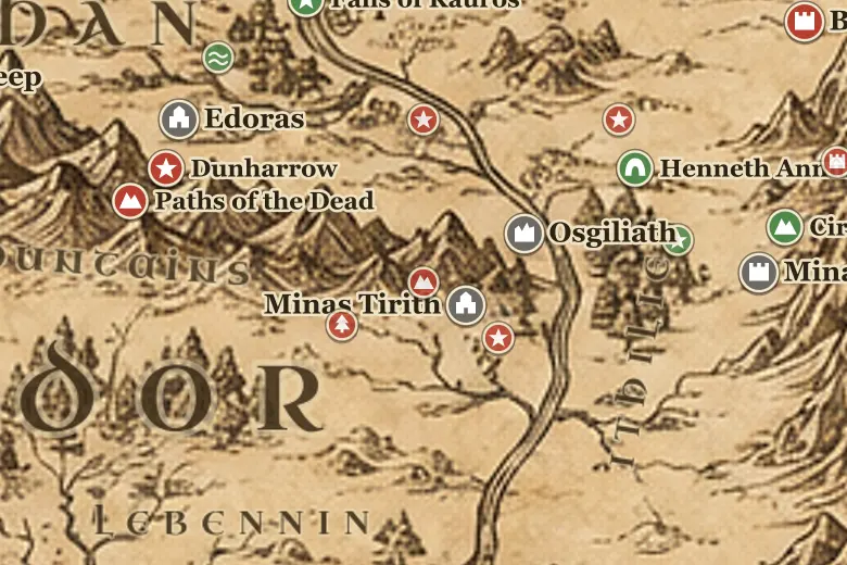 Mount Mindolluin on the map of Middle-earth
