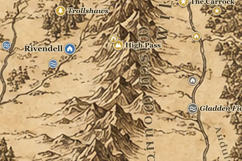 Misty Mountains on the map of Middle-earth
