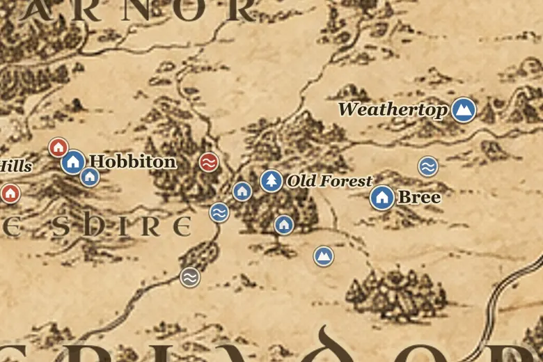Old Forest on the map of Middle-earth
