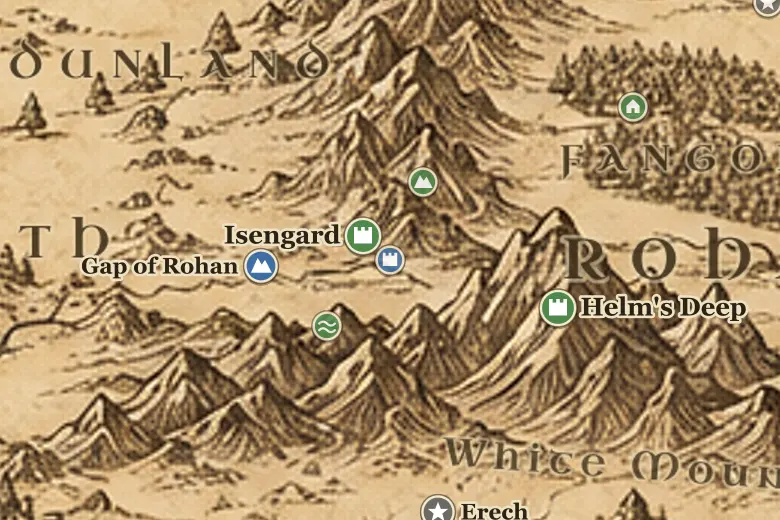 Orthanc on the map of Middle-earth