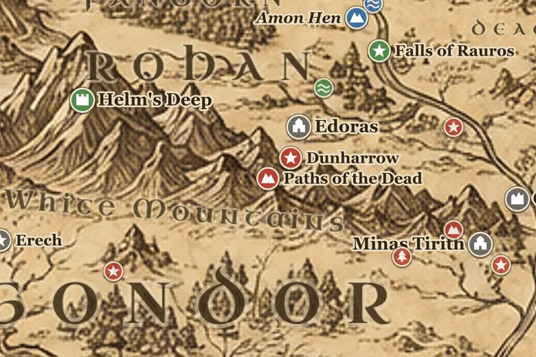 Paths of the Dead on the map of Middle-earth