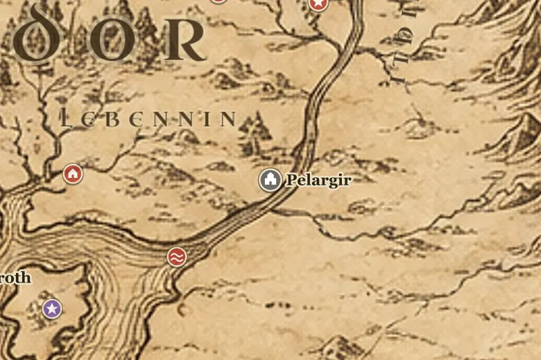 Pelargir on the map of Middle-earth