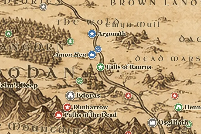 Falls of Rauros on the map of Middle-earth