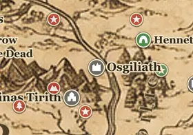 Osgiliath on the map of Middle-earth