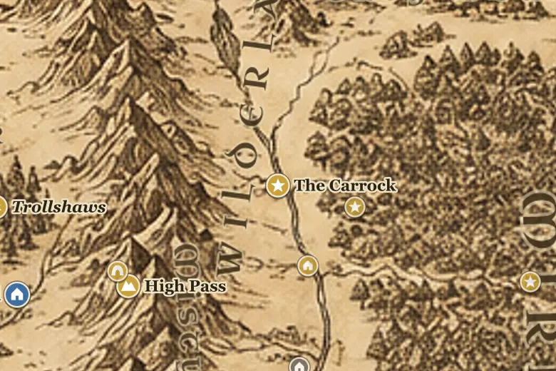 The Carrock on the map of Middle-earth