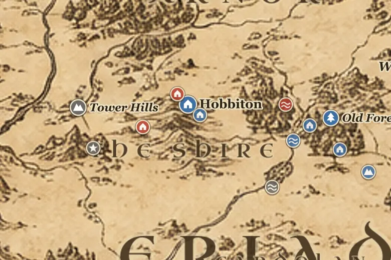 The Shire on the map of Middle-earth