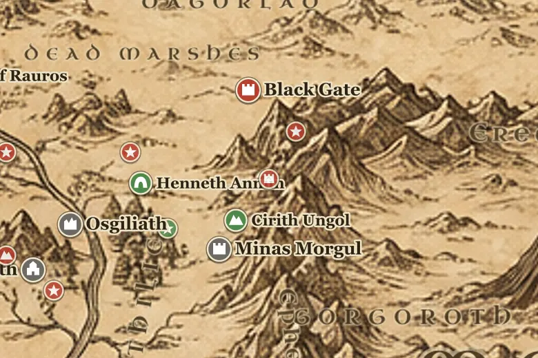 Tower of Cirith Ungol on the map of Middle-earth