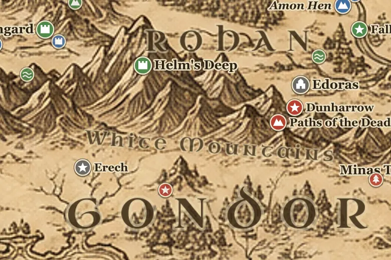White Mountains on the map of Middle-earth